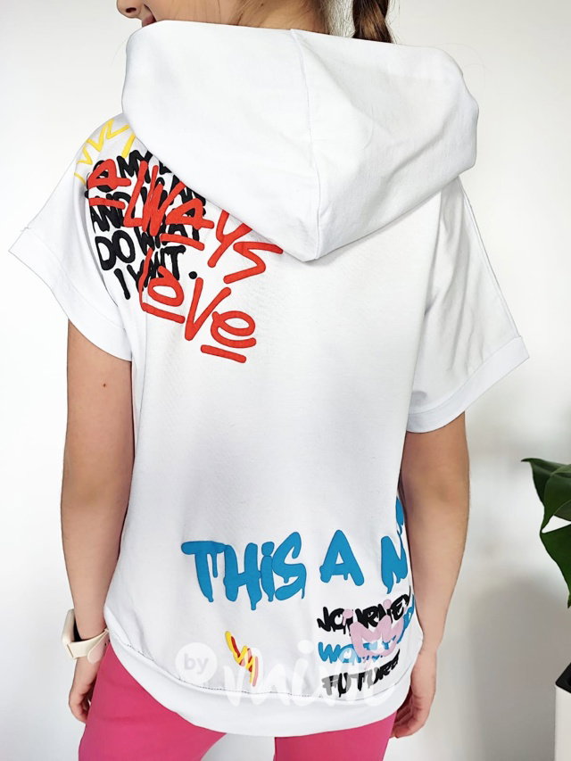 Graffiti hoodie triko bílé