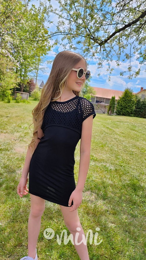 2v1 šaty + děrovaný top black
