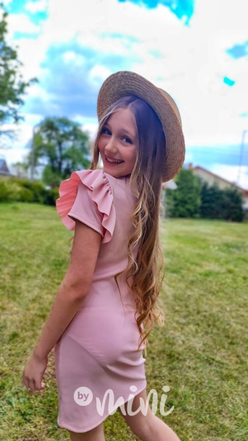 Princess žebrované pudrové šaty