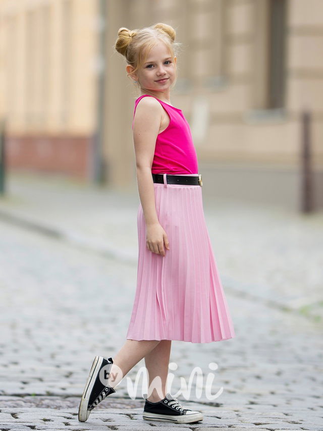 Midi plisovaná sukně s páskem růžová