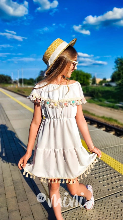 Boho beach dress pompony a třásně