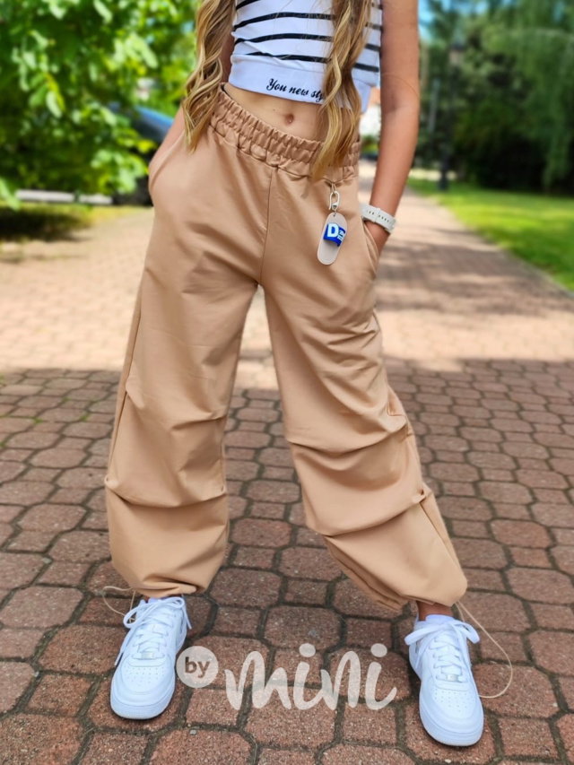 Fashion volné kalhoty s karabinou beige