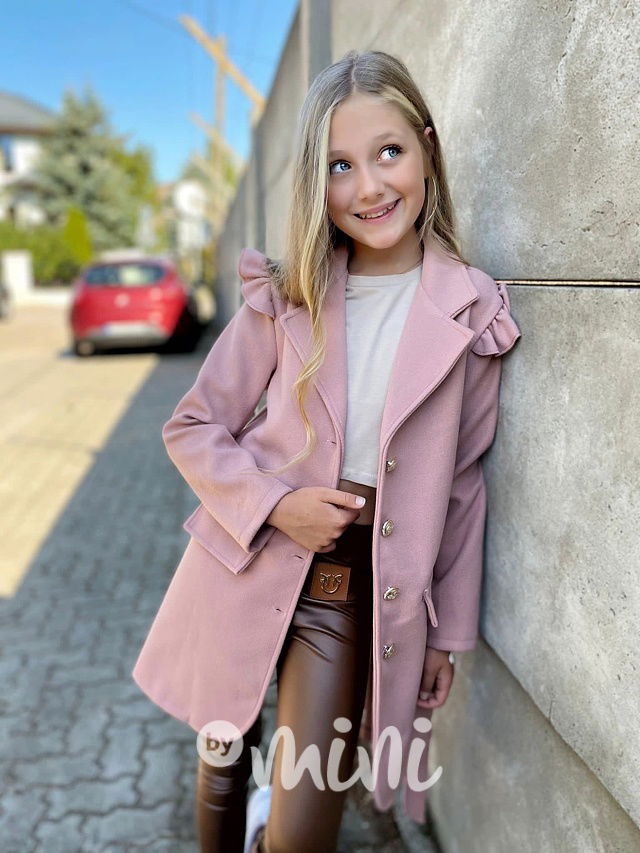 Flaušový kabát s řasením pink