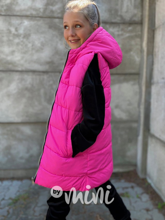 Oboustranná long vesta pink/black