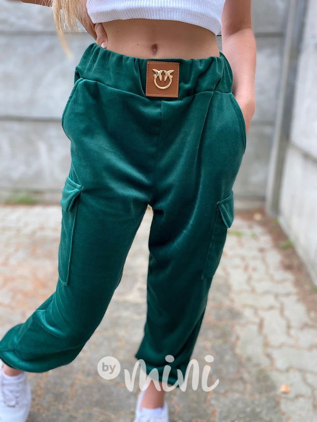 Velurové cargo kapsáče smaragd