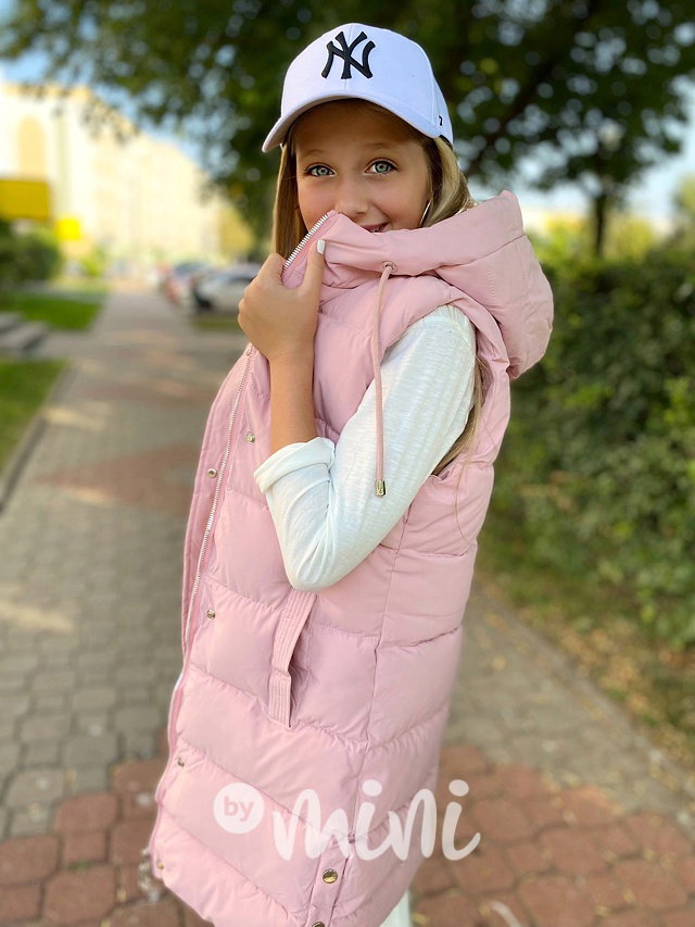 Long růžová vesta s kožíškem uvnitř