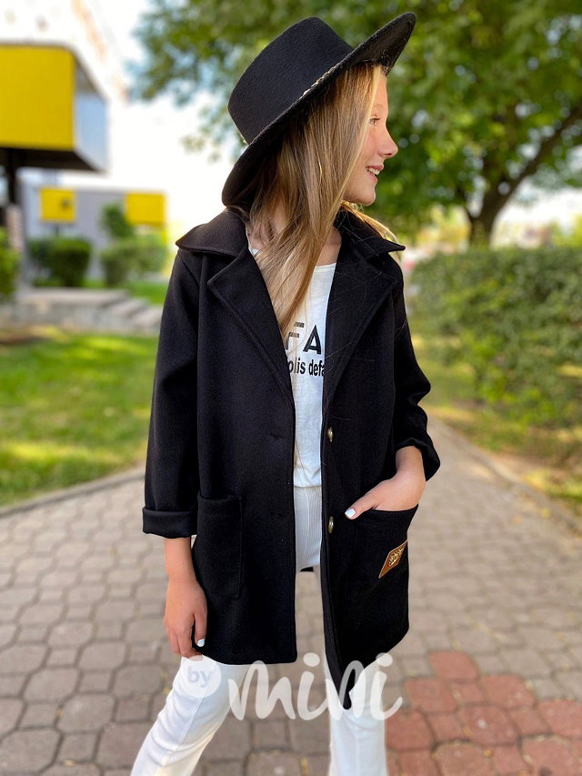 Flaušový kabát černý