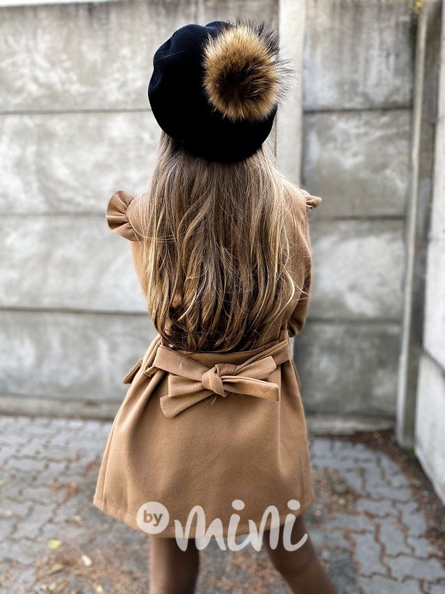 Flaušový kabát s řasením beige