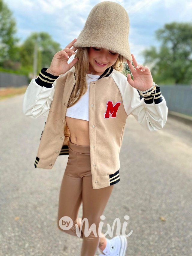 Eco leather sporty bomber beige