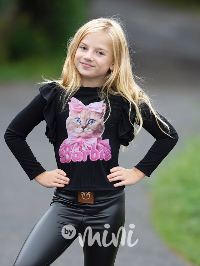 Barbie kočka dětské černé triko s dlouhým rukávem