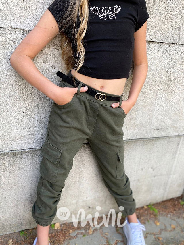 Cotton jeans kapsáče s páskem khaki