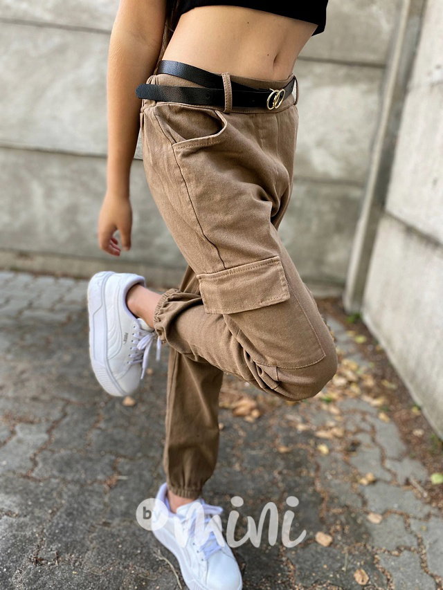 Cotton jeans kapsáče s páskem beige