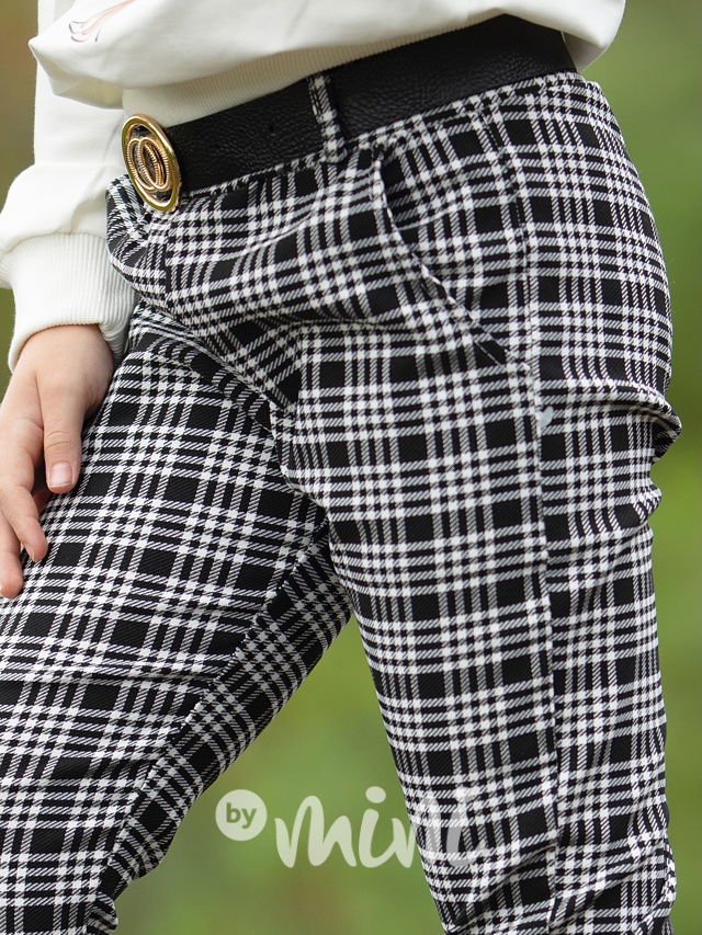 Pepitka kalhoty s páskem