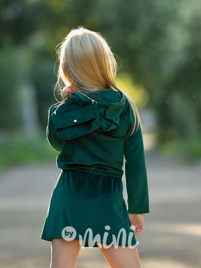 Velurové hoodie šaty s kabelkou smaragd