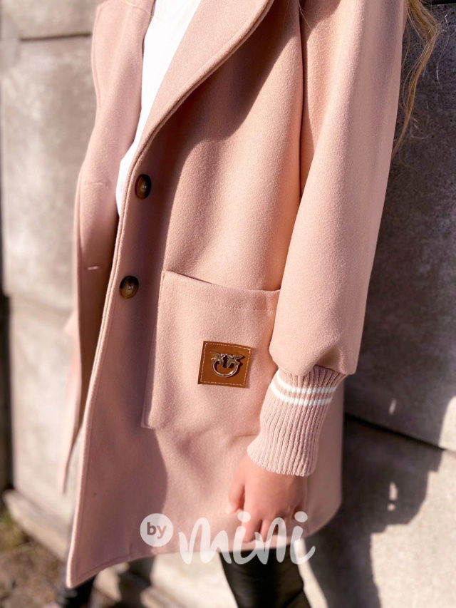 Flaušový kabát s náplety pink