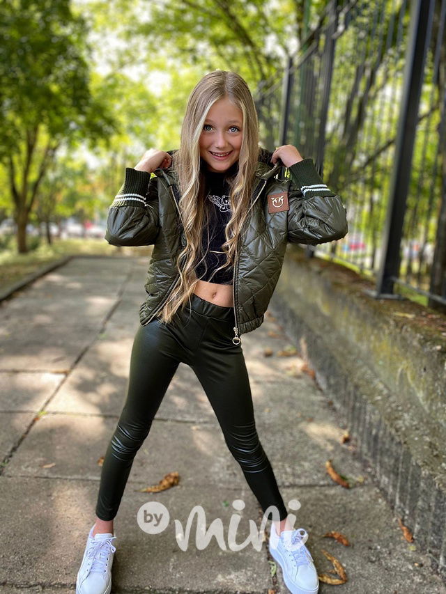 Khaki prošívaná bunda s náplety