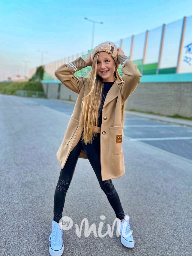 Flaušový kabát s náplety beige