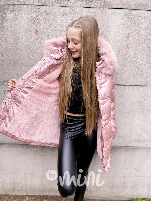 Zimní kabát s páskem pink
