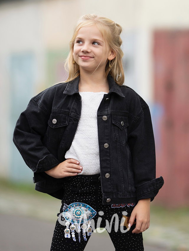 Fashion jeans bunda s aplikací black