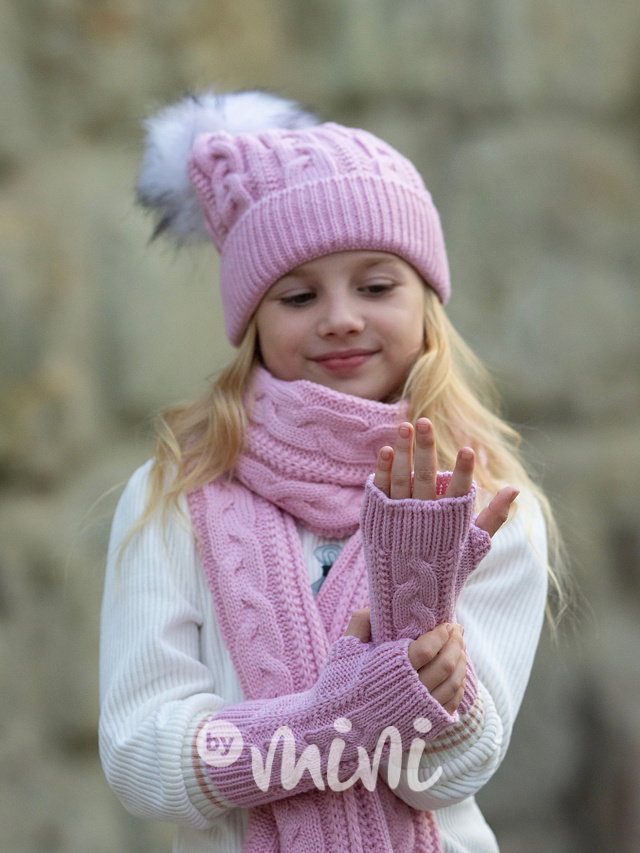 Čepice + šála + rukavice pink
