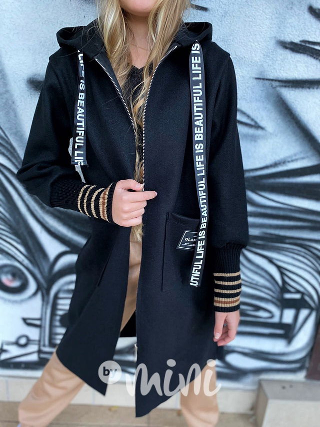Fashion flauš kabátek s náplety black