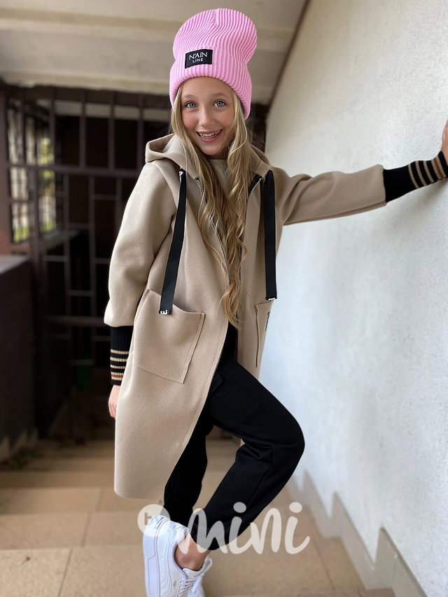 Fashion flauš kabátek s náplety beige