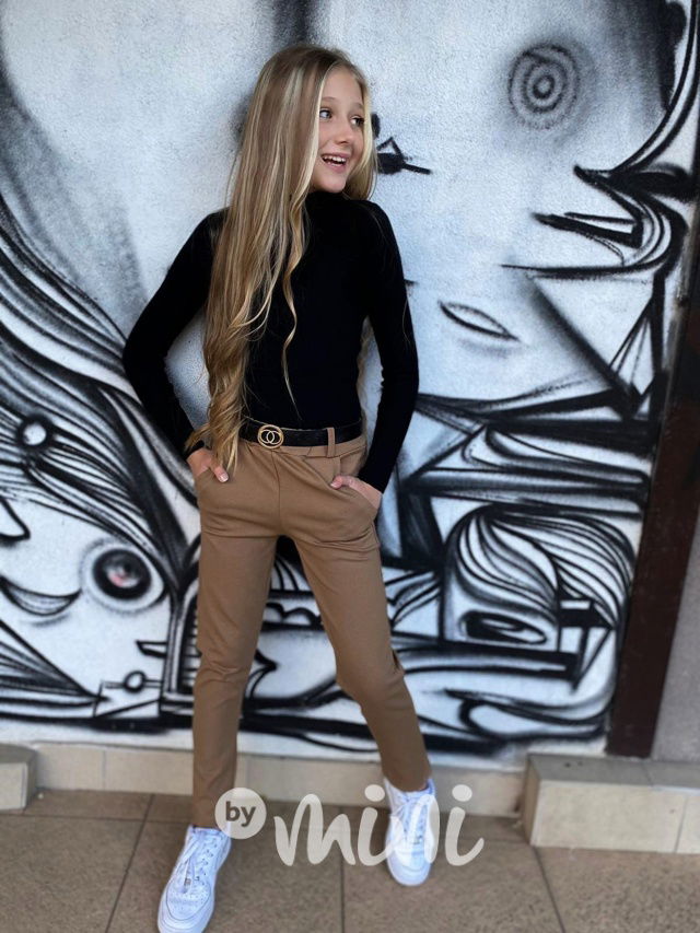 Stretch kalhoty s páskem béžové