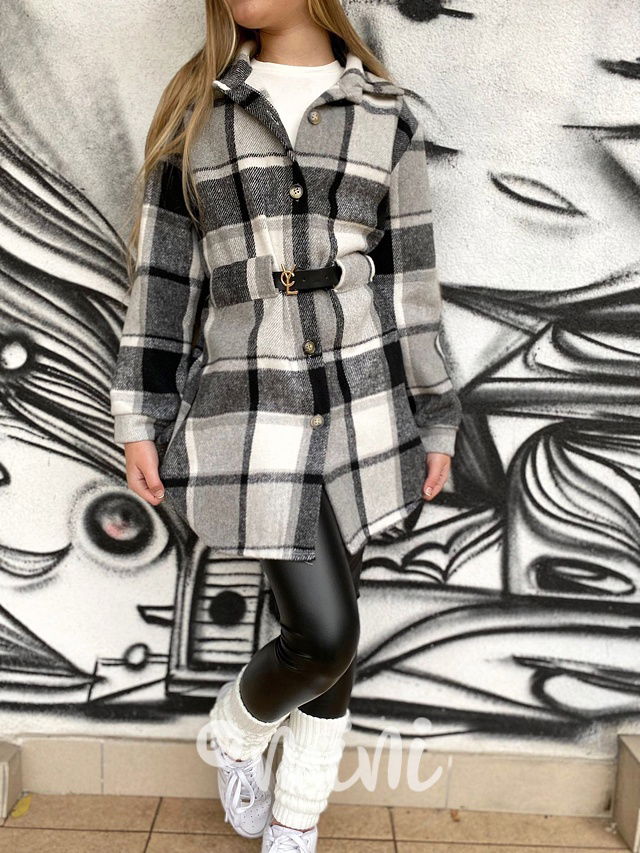 Teplá flauš košile s páskem dark karo