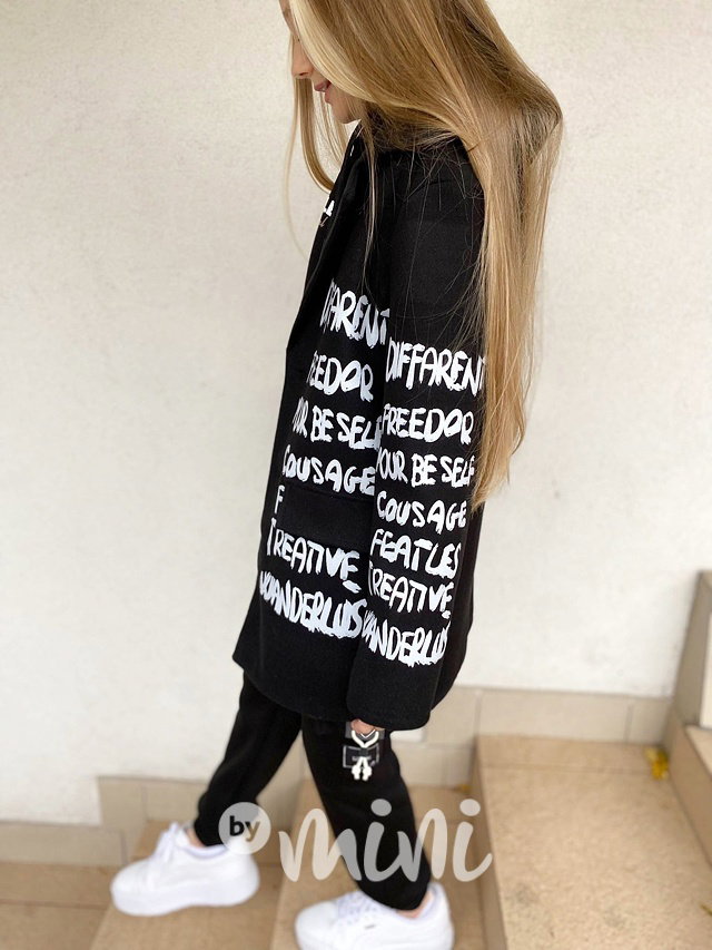 Fashion boyfriend kabát s nápisy černý