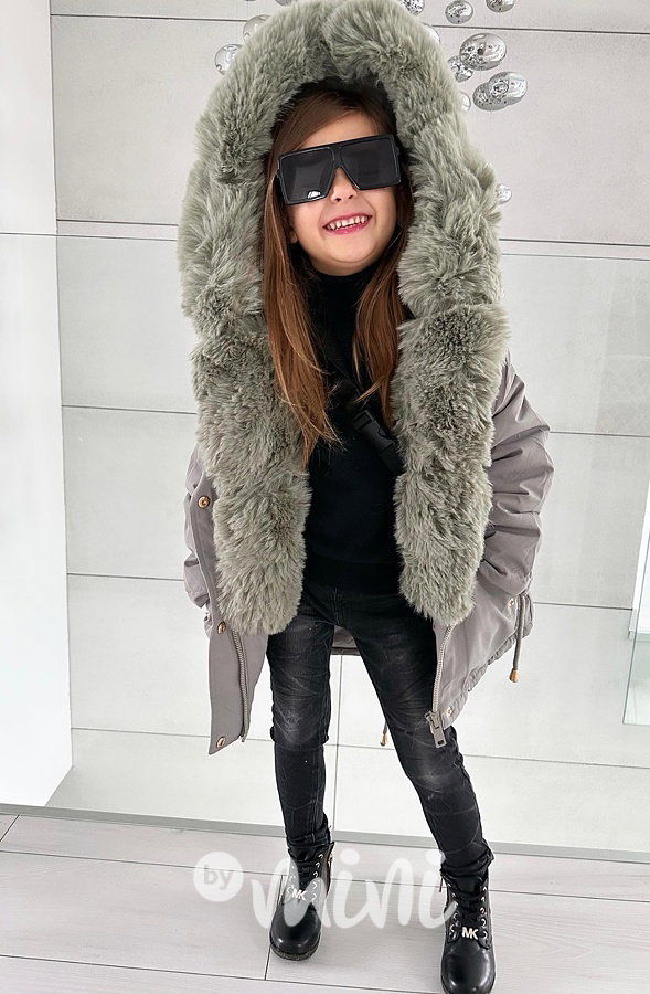 Zimní kožíšková parka olive grey