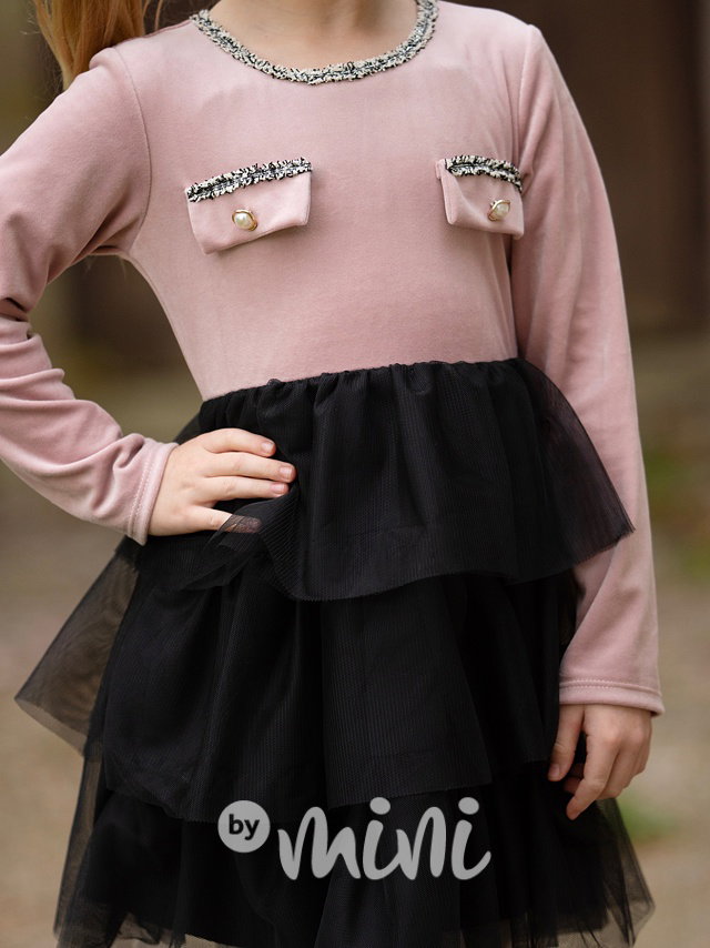 Pink velur šaty s tylem