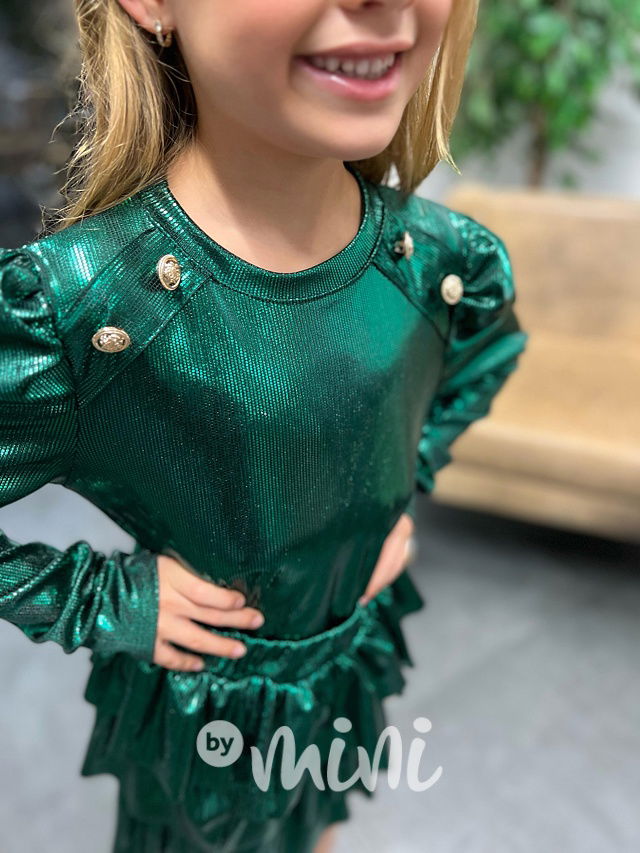 Metallic blůzka + sukně smaragd