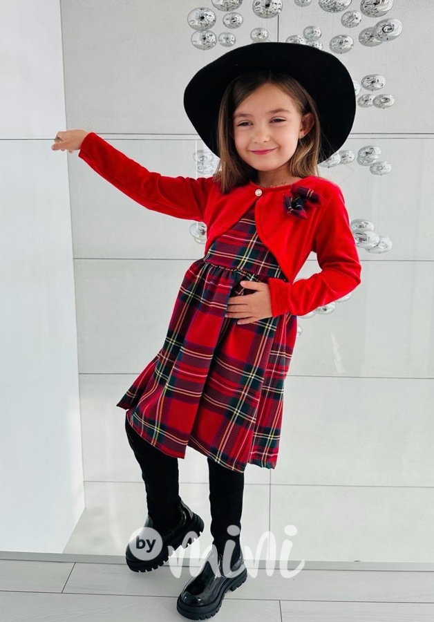Sváteční red karo šaty s bolerkem