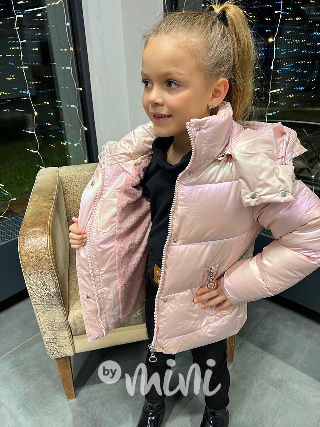 Zimní ombre metalická bunda pink