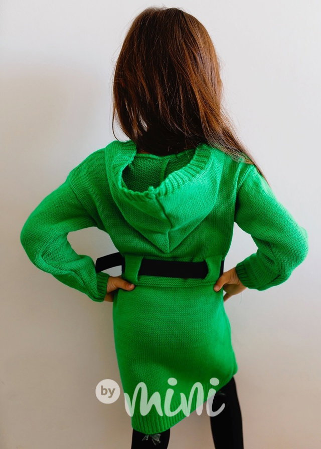 Svetrové hoodie šaty s páskem green