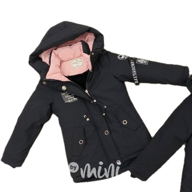 Sporty parka s kožíškem uvnitř black/pink
