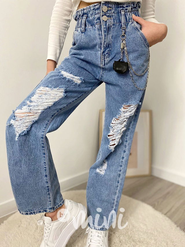 Fashion ripped jeans švédy s karabinou