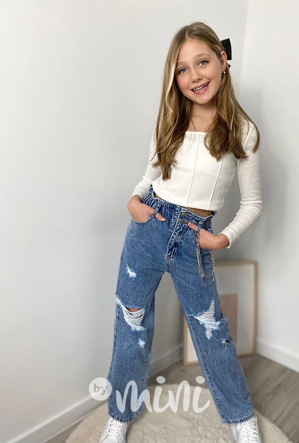 Fashion ripped jeans s řetízkem