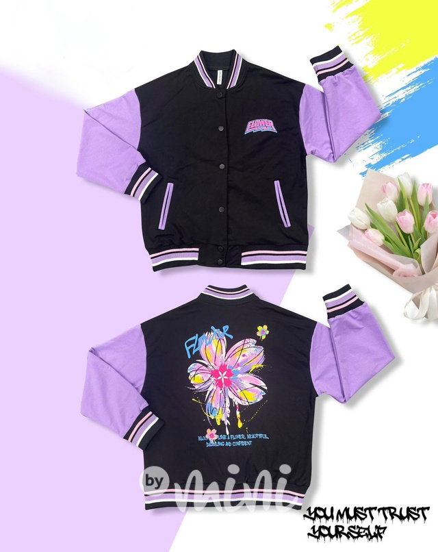 Flower bomber mikina black/lila