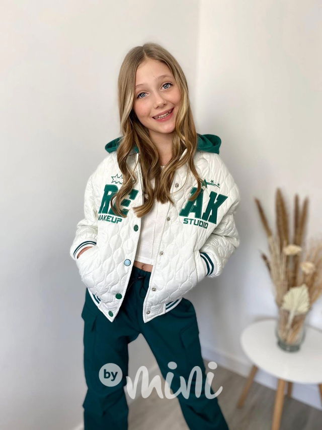 Jarní prošívaná hoodie bunda ivory/smaragd