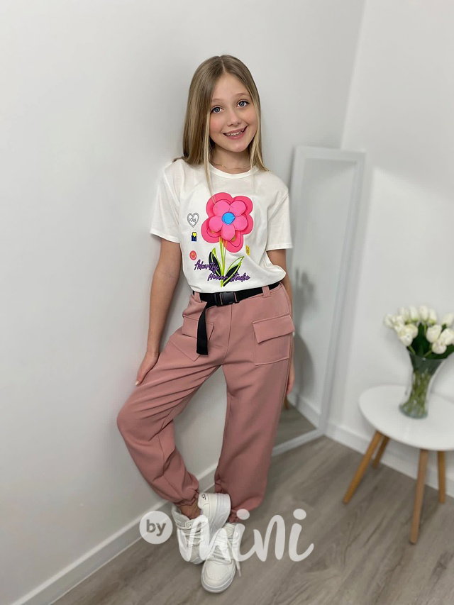 Cargo kalhoty s kapsami a páskem pink