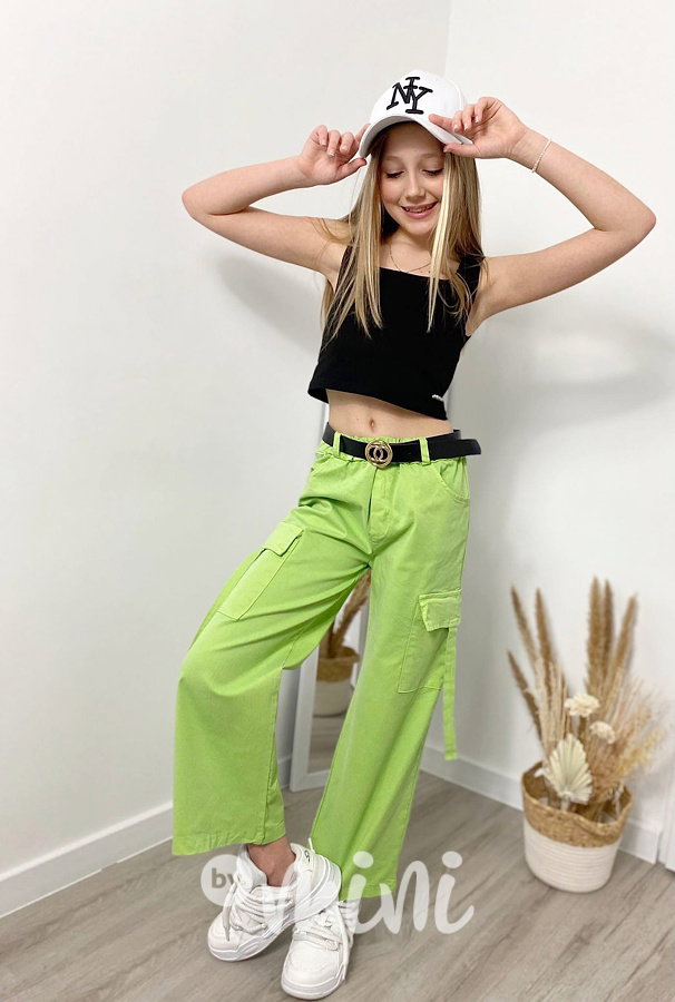 Široké kapsáče s páskem green apple