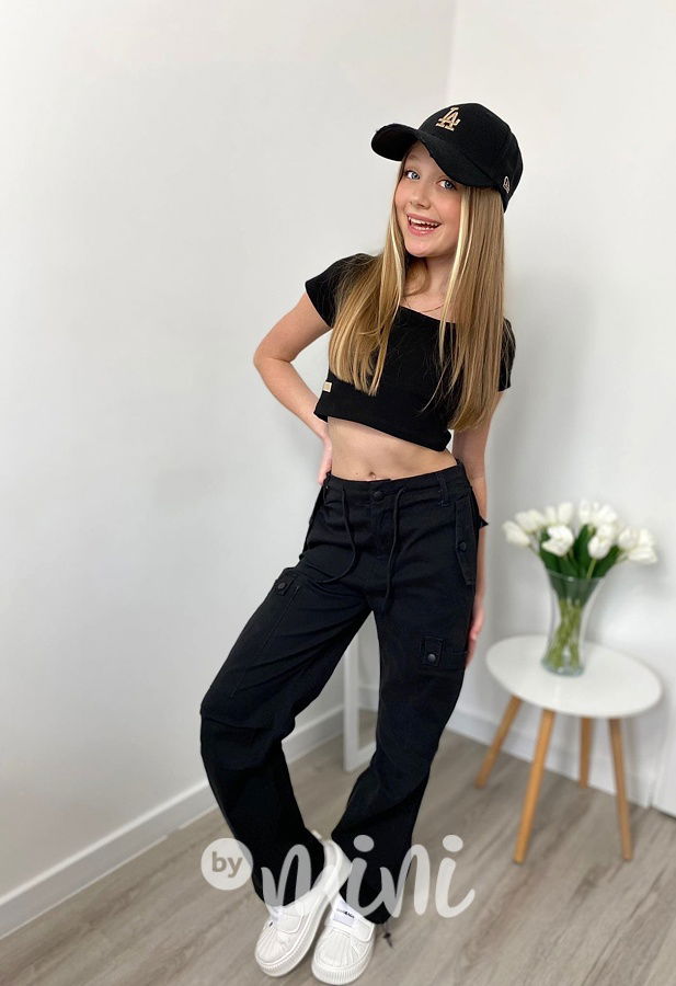 Maxi fashion švédy se šňůrkami černé