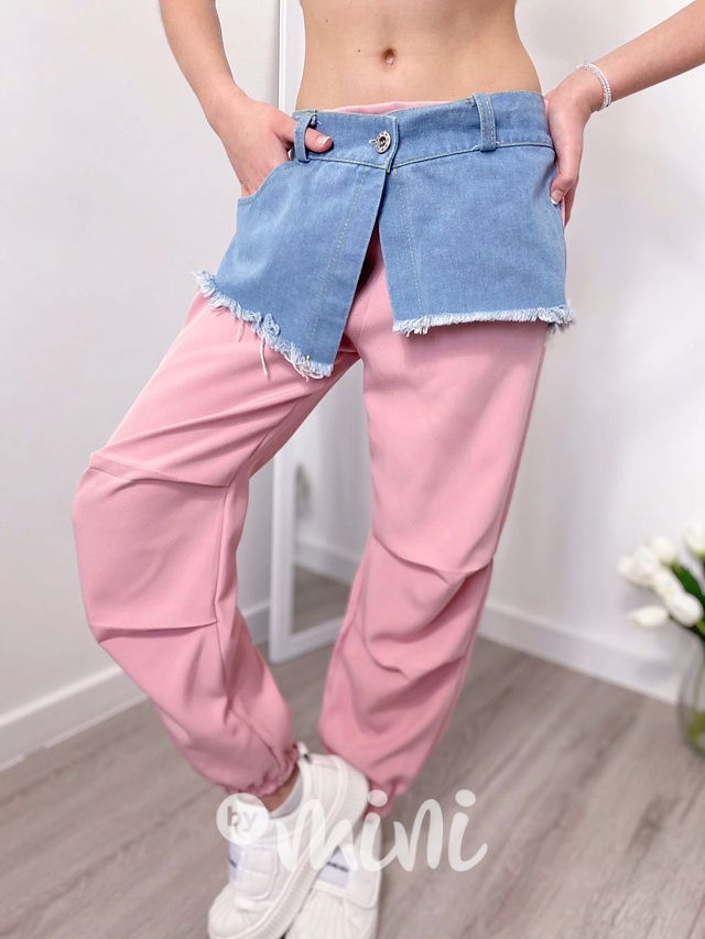 DUO cargo kalhoty denim/pink