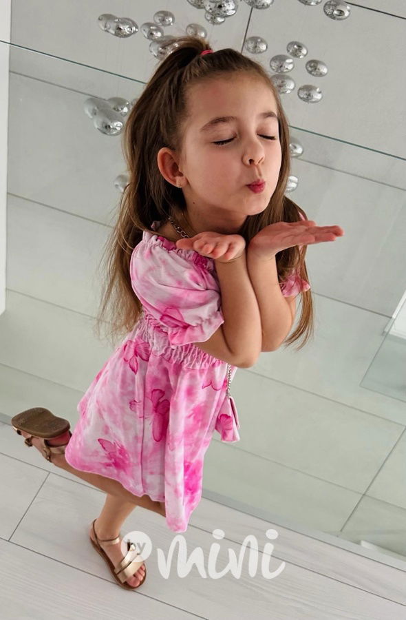 Motýlkové boho šaty s kabelkou pink