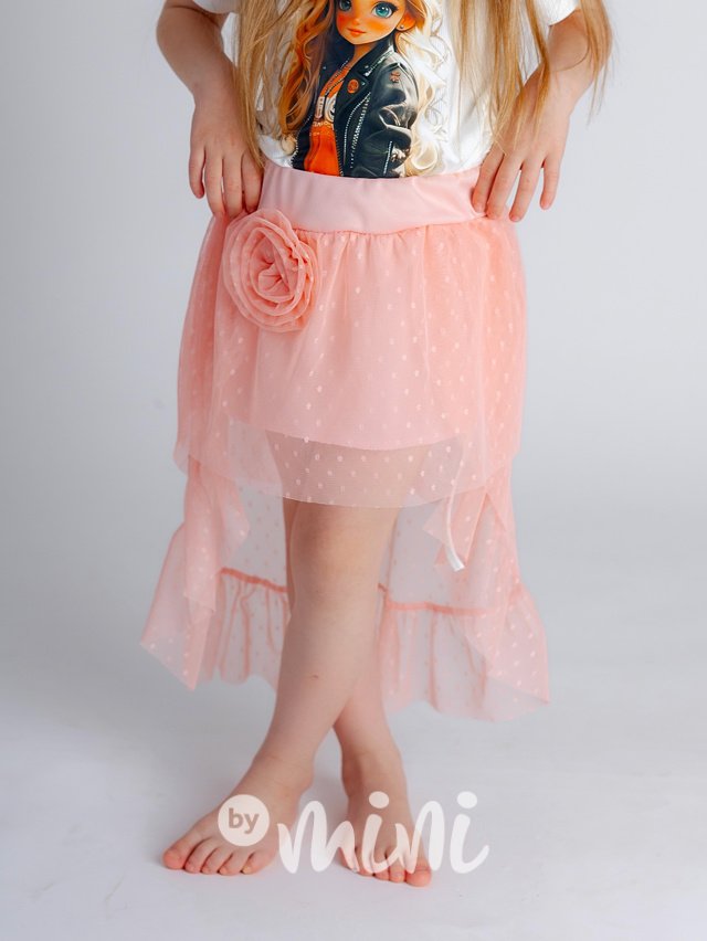 Asymetrická flower midi sukně peach