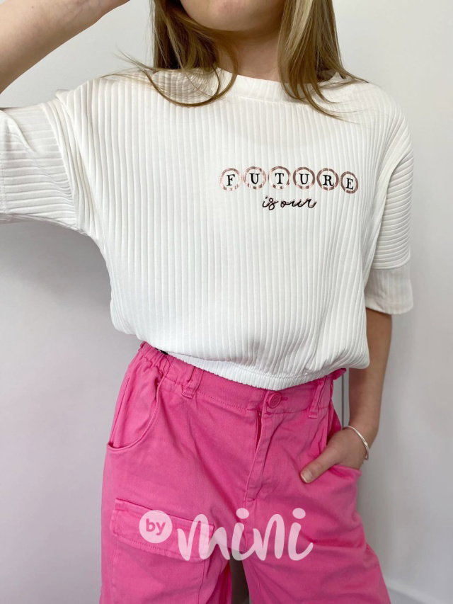 FUTURE žebrovaný oversize crop top white