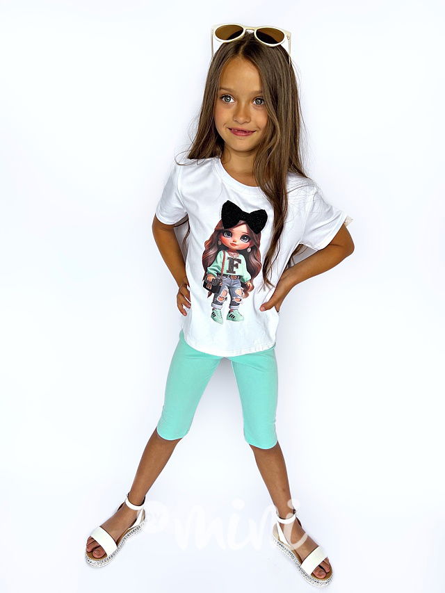 Fashion girl triko s mašličkou + kraťasy mint