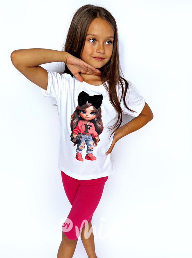 Fashion girl triko s mašličkou + kraťasy malina