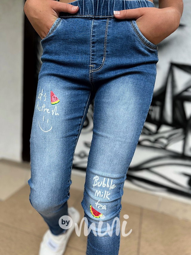 Denim jegginy s potiskem Bubble milk